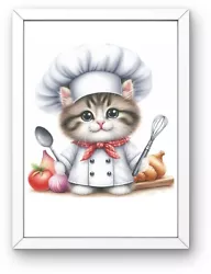 Buy Printable Digital Wall Art, Cute Chef Kitten, Kitchen Wall Art Download • 0.99£