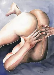 Buy PRINT Of Original Art Work Watercolor Painting Gay Male Nude  Bottoms Up  • 17.95£