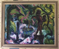 Buy Vintage 70s Framed Oil Painting Abstract Garden Sculpture Cherub Trees Scene Art • 68£