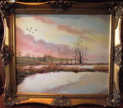 Buy Oil On Canvas Fens Birdwatching Scene Stuart Parfett • 124.99£