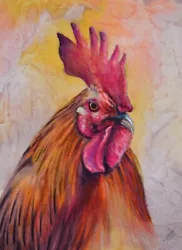 Buy Original Chicken Rooster Cockerel Realist Semi-abstract Pastel Painting 16x21cm • 19.99£