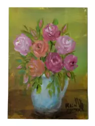 Buy ACEO Floral Painting Flowers In A Blue Milk Pitcher Original Art By Rain Crow • 12.43£