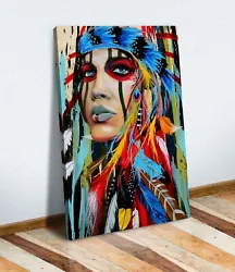 Buy Canvas Wall Art Print Picture Abstract Painting NATIVE AMERICAN INDIAN WOMAN • 17.99£