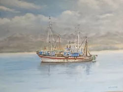 Buy Harry Hawkins (Cypriot Artist) Original Oil Canvas Painting Cyprus Fishing Boat • 299.99£