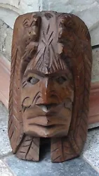 Buy Antique Mayan Wood Carved Tribal Mask Man Face With 2 Quetzals • 269.32£