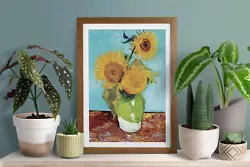 Buy Van Gogh Three Sunflowers In Vase Art Oil Painting Paper Print Poster Gift Idea • 3.49£