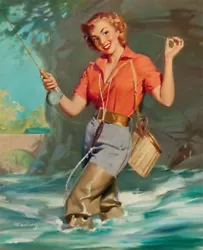 Buy Vintage Pin-Up Fly Fishing William Medcalf PINUP584 Art Print A4 A3 A2 A1 • 3.53£