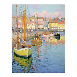 Buy Fishermen Rest Boats In The Harbour Oil Painting Pastel Wall Art Poster Print • 11.99£