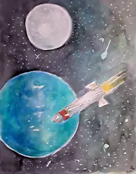 Buy Rocketing Into The Cosmos: Vibrant Watercolor Artwork Of Outer Space • 11.81£