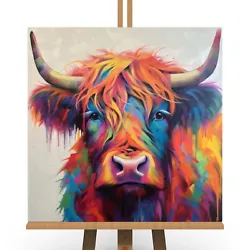 Buy Highland Cow Bright Colourful Canvas Print Picture Modern Scottish Wall Art Gift • 10.79£
