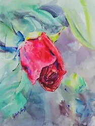 Buy JAY JACK JUNG (1955) Original Painting - Red Rose Flower Watercolor Signed • 307.85£