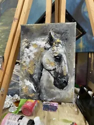 Buy 3D Textured Horse Painting Acrylics On Canvas Gold Accents Sculpture  • 28.99£