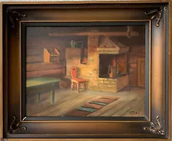 Buy Oil Painting Old Farmhouse With Fireplace And Furniture Unreadable Signed • 113.05£