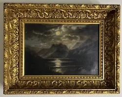 Buy Antique Gold-Framed Nocturnal Shore Landscape Original Oil Painting • 167.30£