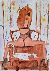 Buy Original Mario Mendoza Female Woman Watercolour Art Semi Nude Fifty Shades Bdsm • 125£
