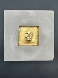 Buy Cast Concrete Sculpture Minimalist Golden Face Wall Art Plaque Brutalist 5  • 41.78£