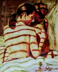 Buy Original Mario Mendoza Forbidden Lovers Female Woman Oil Painting Art Bed Girls • 950£