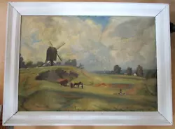 Buy Original Antique Oil Painting On Board Signed Francis Helps Landscape & Windmill • 48£