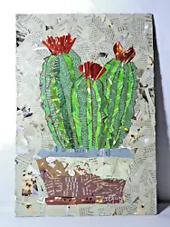 Buy Flowering Rainbow Cactus Collage Art Project Painting Mixed Media Art, Signed • 21.53£