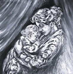 Buy Motherhood Family Black And White Original Oil Painting  Canvas 11.8x11.8 Inches • 65£