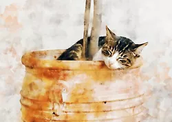Buy Cat In A Flower Pot, Watercolour Painting Unique Gift (print) • 4.99£