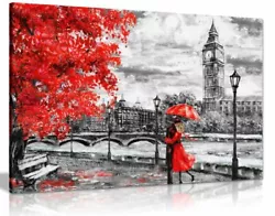 Buy London Oil Painting Artwork Big Ben Red Umbrella Canvas Wall Art Picture Print • 34.99£