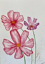 Buy Pink Cosmos Flower | Original Hand Painted | Watercolour Painting | Signed • 16£