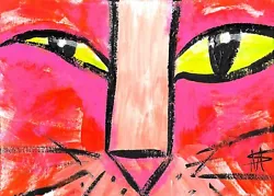 Buy Print Cat Painting Abstract Face Original Miniature Art Card By Samantha McLean • 6.60£