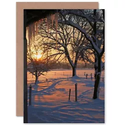Buy Birthday Painting Winter Fields Snow Sunset Blank Greeting Card With Envelope • 4.42£