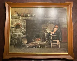 Buy Vintage William Lippincott Solid Comfort Painting Print Framed Man Dog Fireplace • 142.08£