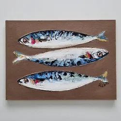 Buy Original Oil Painting Still Life Artwork Fish Mackerel Kitchen Art Canvas • 75£
