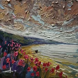 Buy Beach Walk Oil Painting Vivek Mandalia Impressionism 8x8 Original Signed • 0.99£
