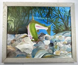 Buy Impressionist Rainbow Trout Colorful Folk Art Painting Framed 18x22” • 216.40£