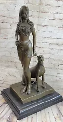 Buy Egypt Nude Queen Cleopatra And Big Cat Bronze Art Deco Hot Cast Sculpture • 756.84£