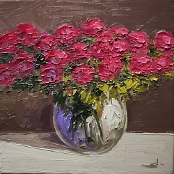 Buy Pink Flowers Oil Painting Vivek Mandalia Impressionism  Collectible 12x12 Coa • 0.99£
