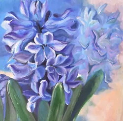 Buy Mini Square Hyacinth Painting: Original Acrylic Floral Art, Spring Decor Purple  • 15£