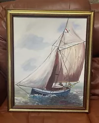 Buy Vintage Original Oil Painting On Canvas Yacht Boat Signed By Artist 58x48 Frame • 29.99£