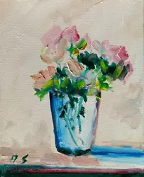 Buy Flowers In Vase Original Oil Painting Canvas Impressionist Collectable COA • 29.28£
