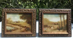 Buy TWO ANTIQUE FRENCH OIL PAINTINGS, CHICKENS IN FARMYARD, SIGNED, 40x34cm, 1800s • 175£