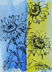 Buy ACEO Watercolor Original Painting Ukrainian Flag Sunflower Abstract Art Flower • 8.85£