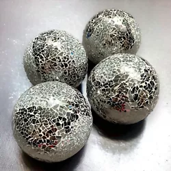 Buy Set Of 4 🩶 Decorative Abstract Mosaic 4  Mirror Ball Sculpture/Ornament/Silver • 29.98£