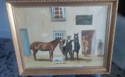 Buy Vintage Oil Painting On Canvas Out Side The Talbot Inn With Working Horses  • 12.99£
