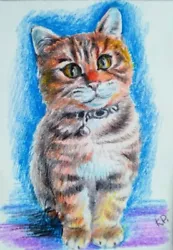 Buy ACEO Cat Drawing Watercolor Pencil By The Author Original Not Print 3,5х2,5  • 6.30£