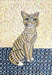 Buy Original Painting Tiger Cat, Folk/Naive Art On Book Cover • 35£