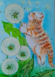 Buy ACEO Cat Drawing Watercolor Pencil By The Author Original Not Print 3,5х2,5  • 6.30£