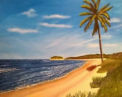 Buy Original Artwork Oil Painting Tropical Beach Palm Tree Bob Ross Style 40x50cm • 50£