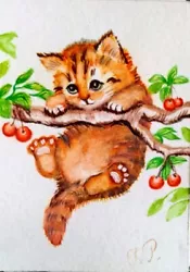 Buy ACEO Cat Drawing Watercolor Pencil By The Author Original Not Print • 12.36£