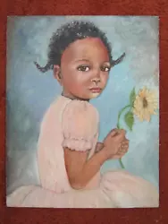 Buy Vtg 1960's African American Small Girl Child Holding Sunflower Original Painting • 472.49£
