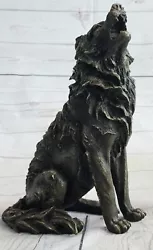 Buy Art Deco Bronze Sculpture Statue Hot Cast Canine Wolf Howling At Moon Garden • 226.42£