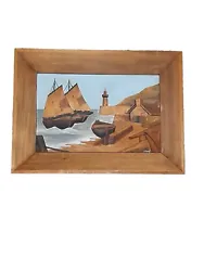 Buy Vintage Watercolour On Wood Carving Picture  • 20£